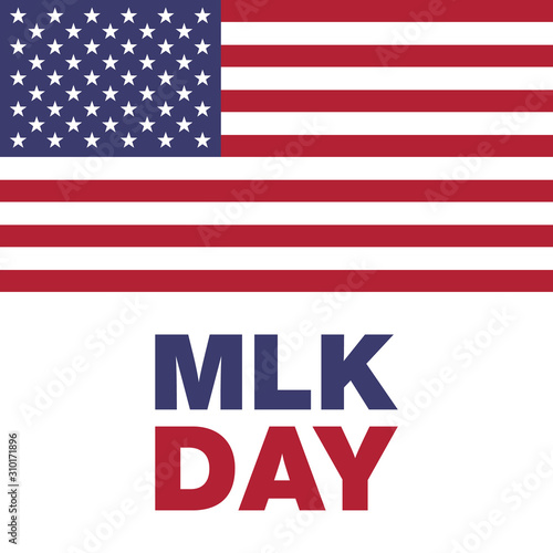 Martin Luther King Jr. Day greeting card type design vector elements. MLK vector poster on USA flag