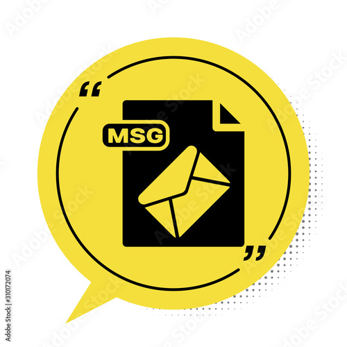 Black MSG file document. Download msg button icon isolated on white background. MSG file symbol. Yellow speech bubble symbol. Vector Illustration