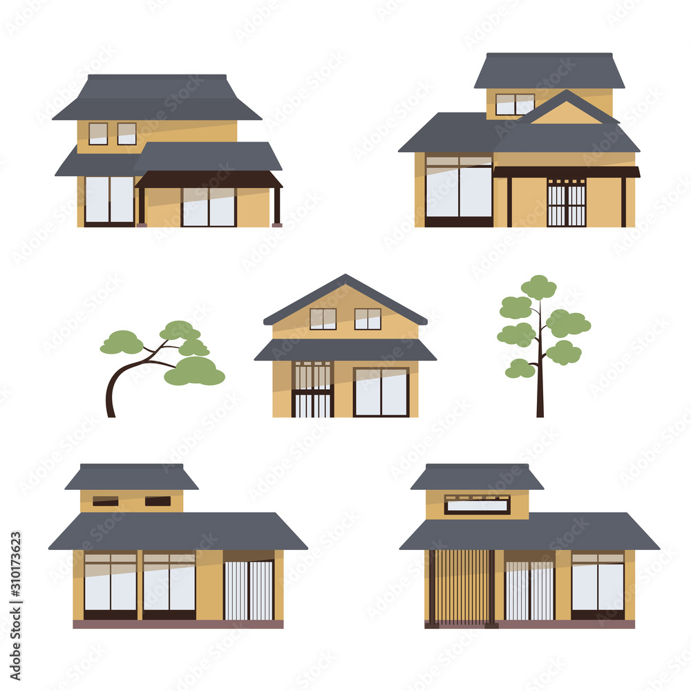 日本の家 和風建築 素材セット３ Stock Vector Adobe Stock