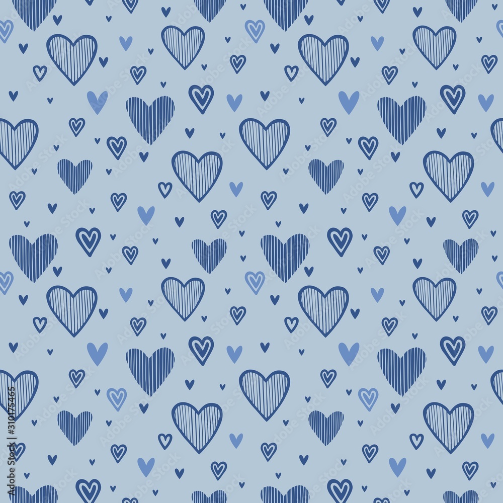 SEAMLESS BLUE BACKGROUND WITH DRAWN HEARTS IN VECTOR SEAMLESS BLUE BACKGROUND WITH DRAWN HEARTS IN VECTOR
