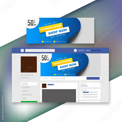 Website Interface Header Design with 50% Discount Offer for Sale.
