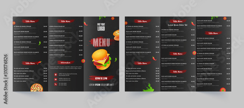 Front and Back View of Fast Food Menu Card for Restaurant and Cafe.