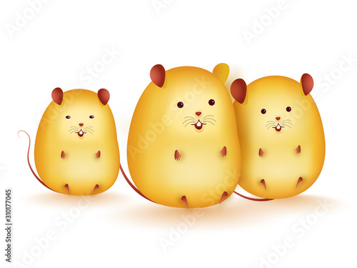 Cute Rats Character on White Background.
