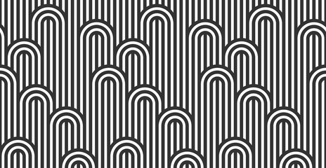 Papier peint photo Art deco patrons Lignes torsadées labyrinthe noir blanc  © Sylverarts