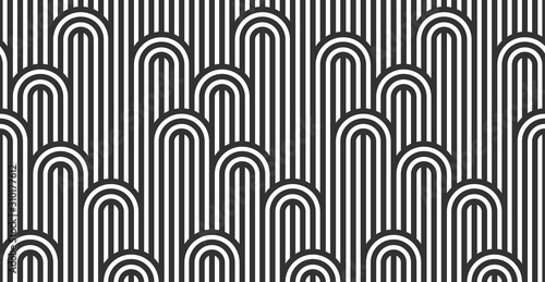 Fotografie, Obraz Seamless pattern with twisted lines, vector linear tiling background, stripy weaving, optical maze, twisted stripes