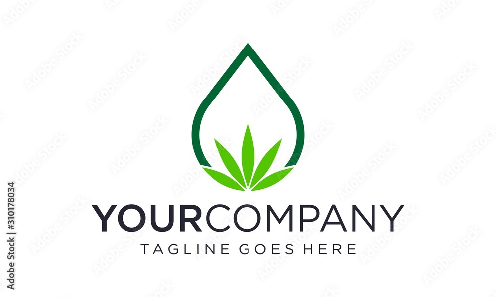Water drop with cannabis for logo design concept editable