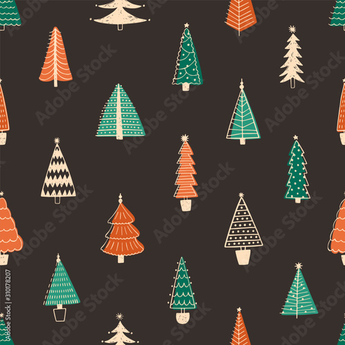 Fir trees vector seamless pattern