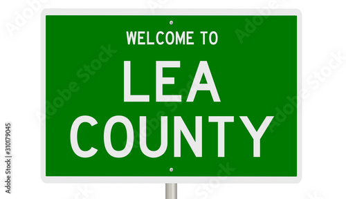 Rendering of a green 3d highway sign for Lea County photo