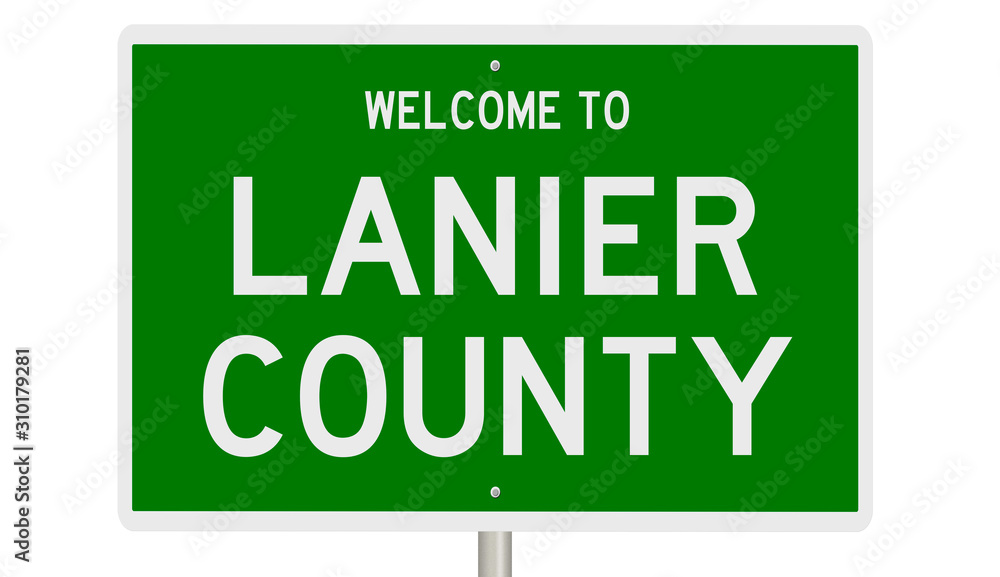 Rendering of a green 3d highway sign for Lanier County Rendering of a green 3d highway sign for Lanier County