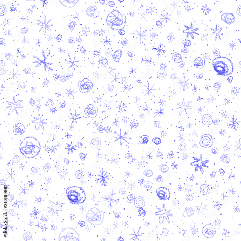 Hand Drawn blue Snowflakes Christmas Seamless Patt