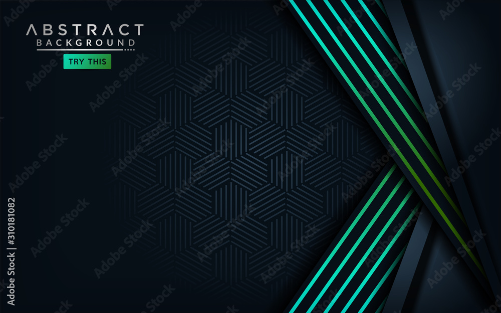 Abstract modern dark background with light green blue gradient lines ...