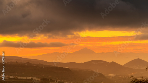 sunset on the mountain teide from gran canaria