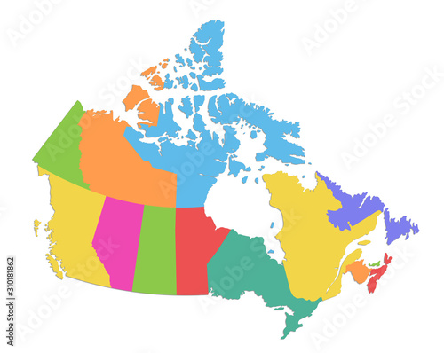 Canada map, administrative division, separate individual states, color map isolated on white background blank raster