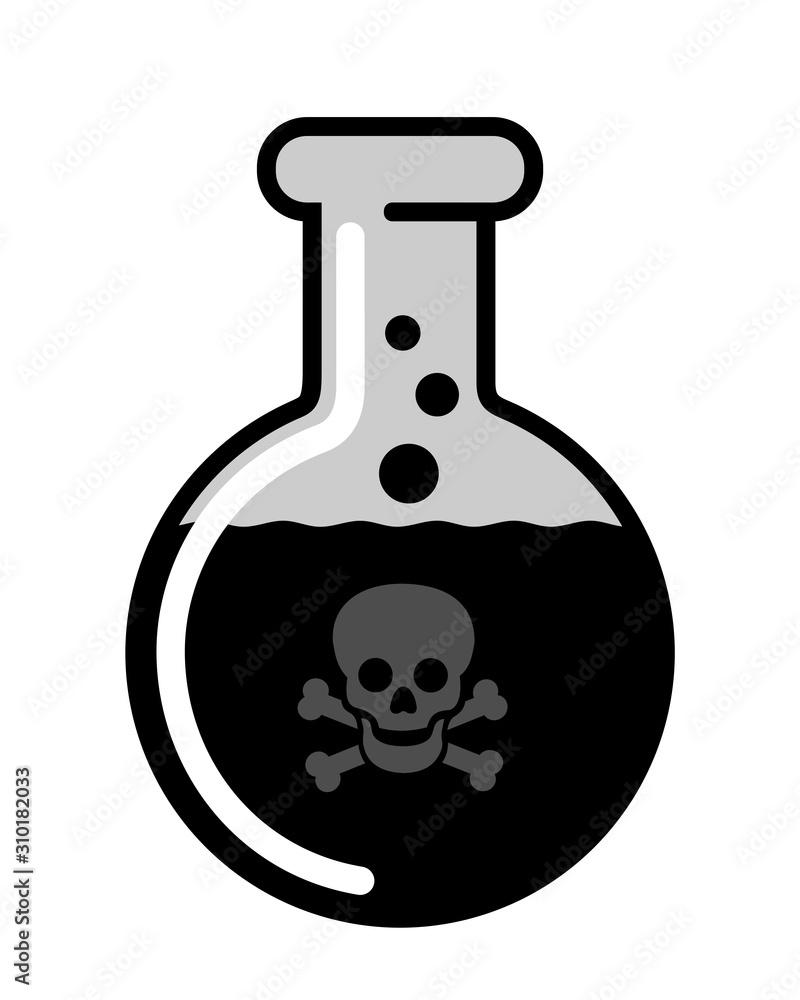 Black liquid as danegrous, toxic and lethal poisonous poison - substance is causing fatal death after drinking. Vector illustration isolated on white. Black liquid as danegrous, toxic and lethal poisonous poison - substance is causing fatal death after drinking. Vector illustration isolated on white.