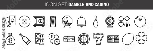 Set of casino gambling line icons suitable for web, infographics and apps. Isolated on background.