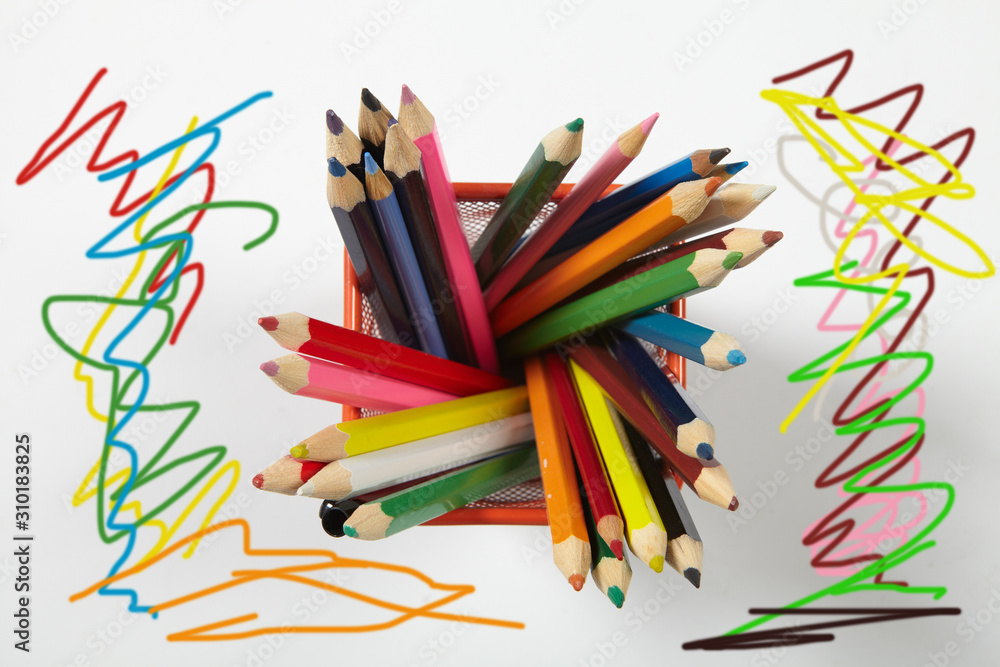 Color pencils in a cup Color pencils in a cup