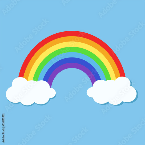 Colorful rainbow and clouds in the sky in cartoon style like element for design, stock vector illustration