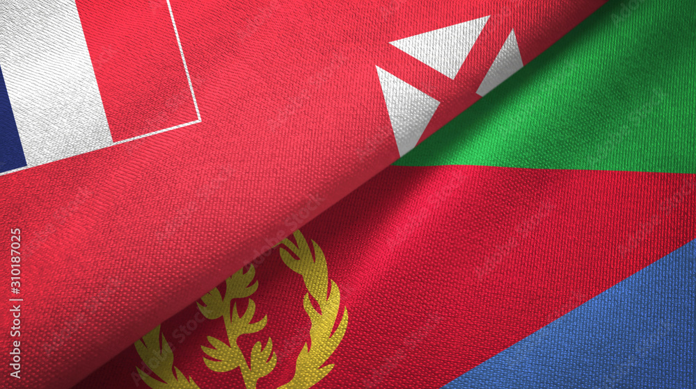 Wallis and Futuna and Eritrea two flags textile cloth, fabric texture