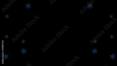 雪　結晶　降る　ゆっくり　サイド　フレーム　紺　背景　透過