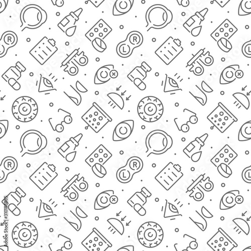 Ophthalmology related seamless pattern with outline icons