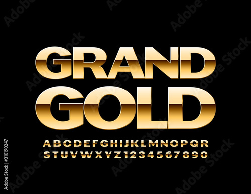 Vector Gold Alphabet Letters and Numbers. Metallic gradient Font.