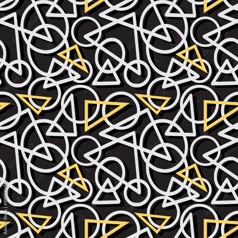 Obraz premium Geometric seamless pattern. Modern minimalist background in triangles and circles shapes.