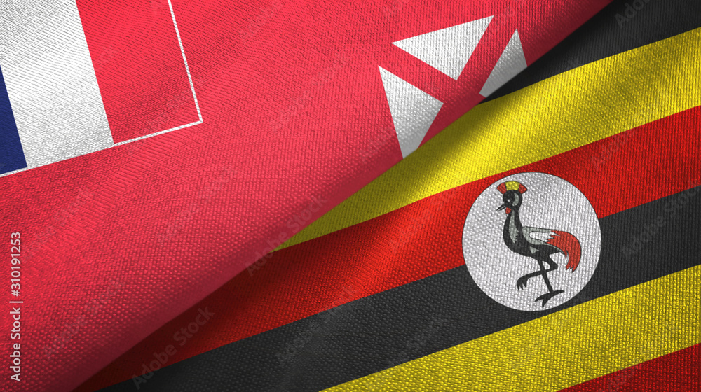 Fototapeta premium Wallis and Futuna and Uganda two flags textile cloth, fabric texture