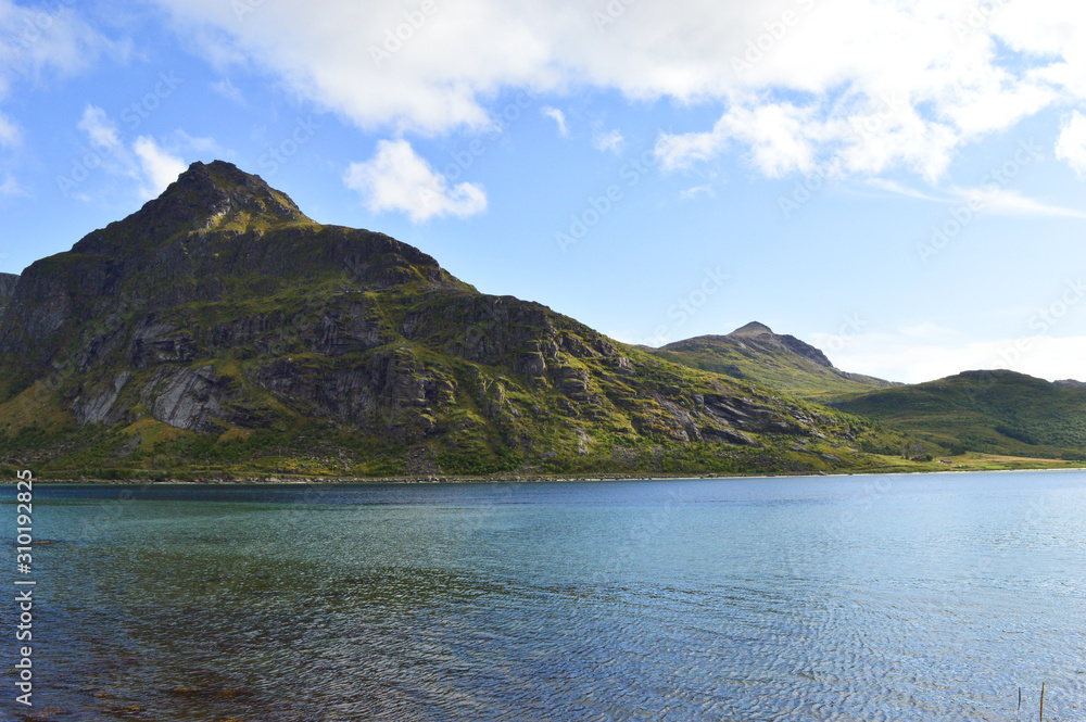 Spectacular view at mountains and fjord on Lofoten Islands in Norway Spectacular view at mountains and fjord on Lofoten Islands in Norway