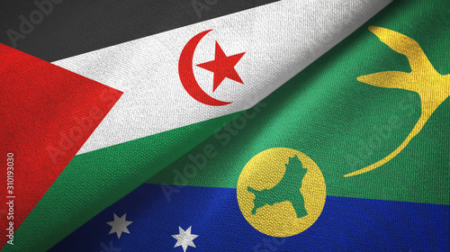 Western Sahara and Christmas Island two flags textile cloth, fabric texture