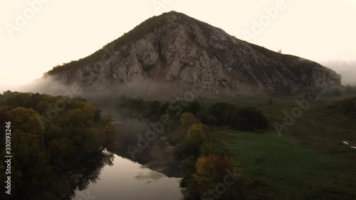 Wallpaper Mural The remain of the reef of the ancient sea, composed of limestone - shikhan Yuraktau. Indian summer in the floodplain of the Belaya River. Aerial view. Torontodigital.ca