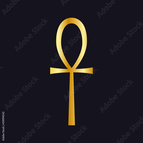 The symbol of the life force Ankh, gold on black background. Stock vector graphics