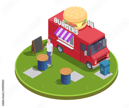 Burgers Truck Isometric Composition