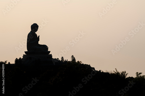 Silhouette of Hong Kong's famous Big Buddha at Ngong Ping, Lantau Island