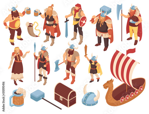 Isometric Viking Characters Set