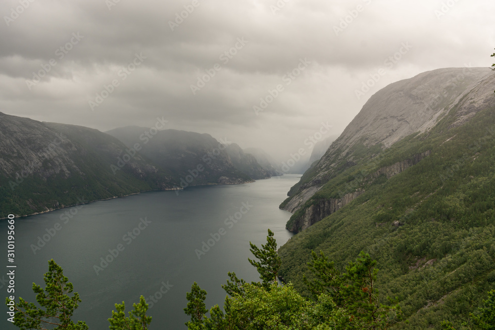 Lysefjorden on a grey overcast day