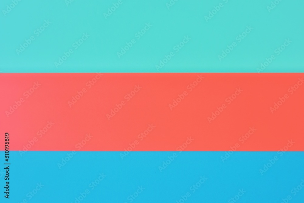 Three tone paper background lush lava, phantom blue and aqua menthe color. Blank colorful backdrop with empty space for image or text. Mockup concept. Color block red, blue, green empty backdrop Three tone paper background lush lava, phantom blue and aqua menthe color. Blank colorful backdrop with empty space for image or text. Mockup concept. Color block red, blue, green empty backdrop