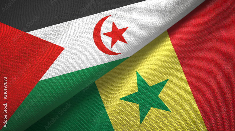 Western Sahara and Senegal two flags textile cloth, fabric texture Western Sahara and Senegal two flags textile cloth, fabric texture