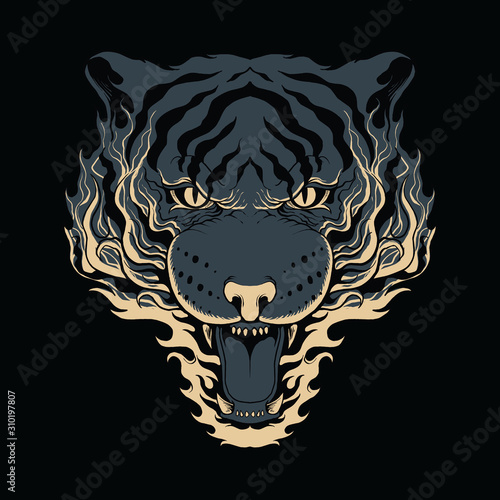 Animal Tiger Fire Roar Angry Face Graphic Illustration Vector Art T-shirt Design