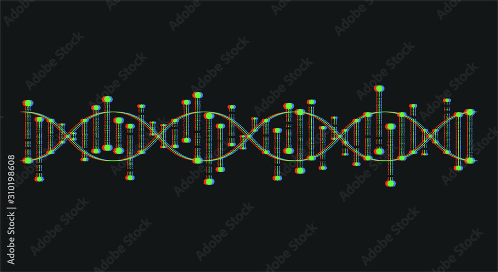 Obraz premium A glitch-style DNA chain on black background.