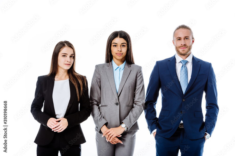 successful multicultural business people in suits isolated on white successful multicultural business people in suits isolated on white