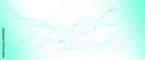 A spiral strand of DNA. Vector illustration with blue background.