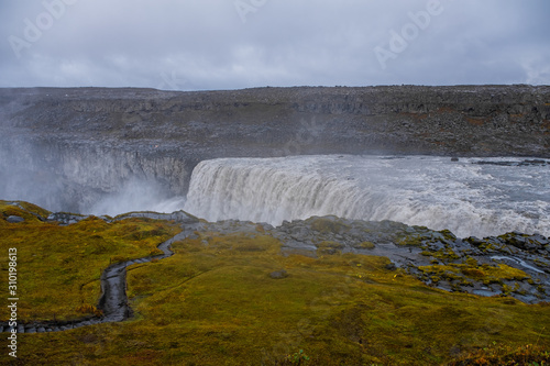 Most powerful waterfall in Europe - Dettifoss. Colorful autumn in Jokulsargljufur National Park, Iceland. September 2019