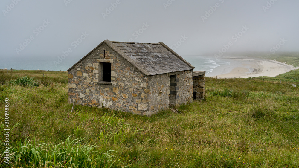 Abandoned building along coastline, Mullet Peninsula, Binghamstown, Erris, County Mayo, Ireland Abandoned building along coastline, Mullet Peninsula, Binghamstown, Erris, County Mayo, Ireland