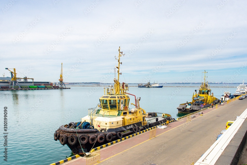 Fototapeta premium The Port of Odessa or Odessa Sea Port — located near Odessa — is the largest Ukrainian seaport