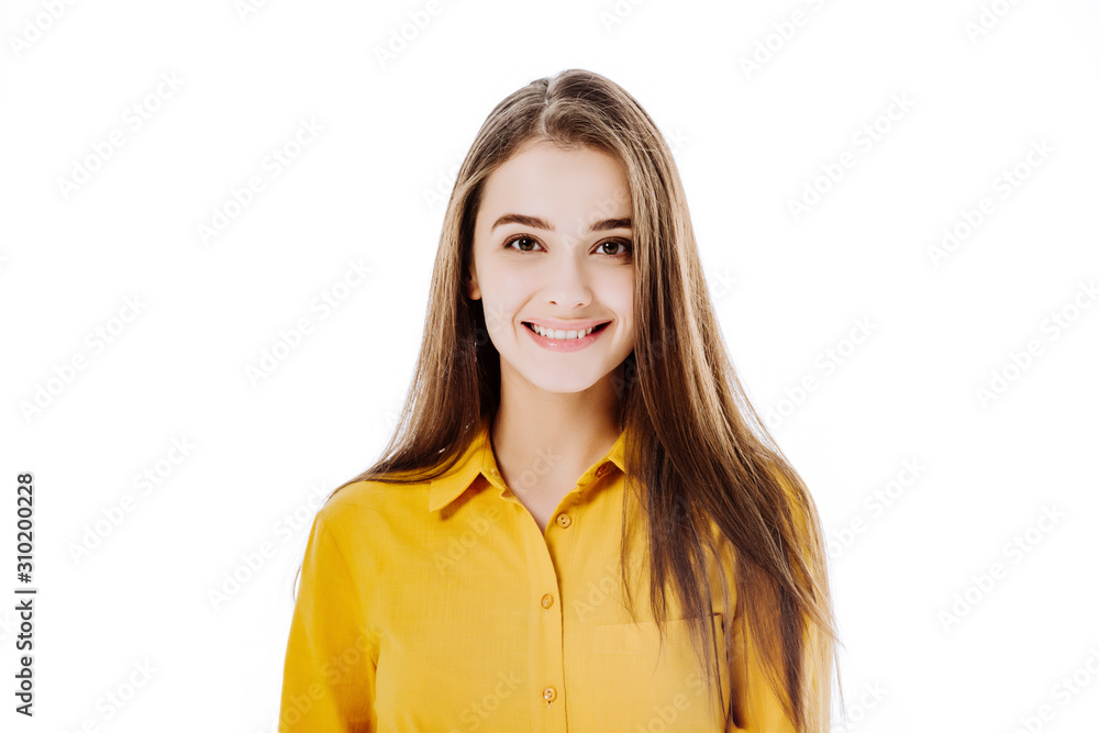 smiling attractive girl looking at camera isolated on white smiling attractive girl looking at camera isolated on white