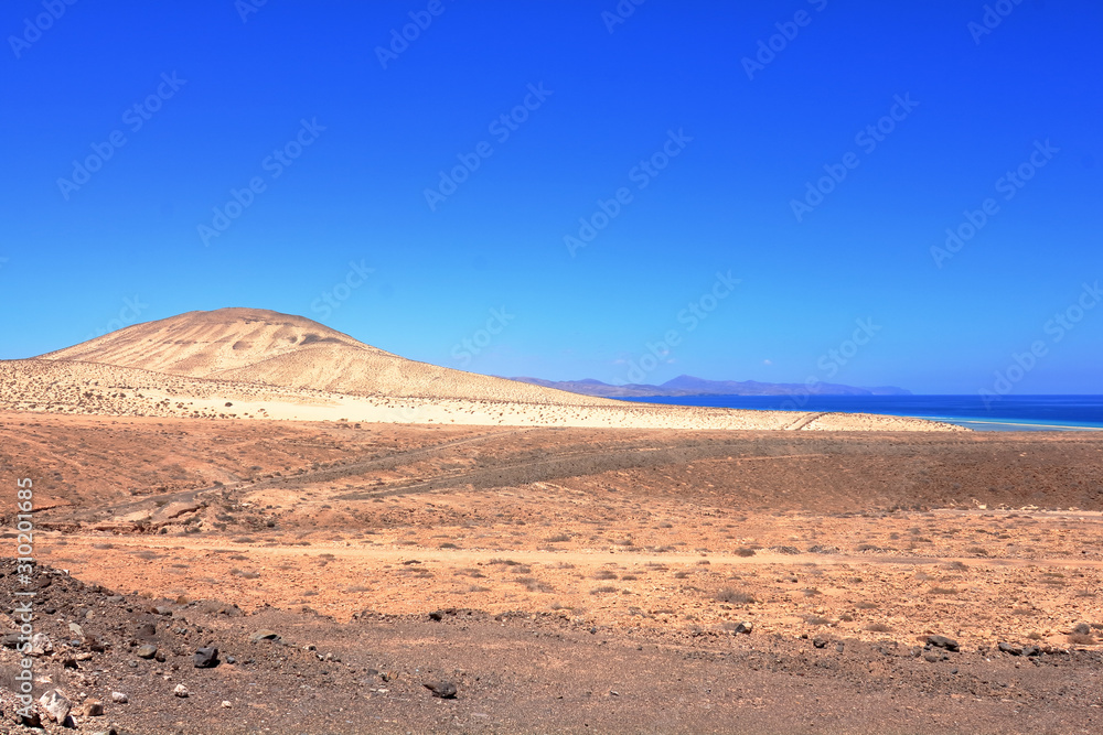 Landscape in a summer beautiful day near Playa de Sotavento, Fuerteventura, Canary Islands