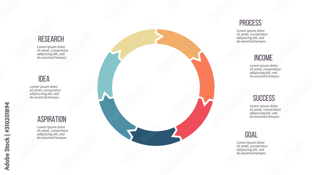 Business infographics. Circle with 7 parts, steps, arrows. Vector template. Business infographics. Circle with 7 parts, steps, arrows. Vector template.