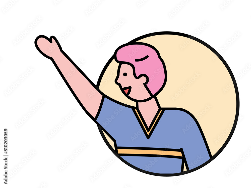 Child stretching arm pointing aside, isolated character portrait. Profile of male personage wearing polo. Teenager smiling expressing himself. Student reacting emotionally vector in flat style Child stretching arm pointing aside, isolated character portrait. Profile of male personage wearing polo. Teenager smiling expressing himself. Student reacting emotionally vector in flat style
