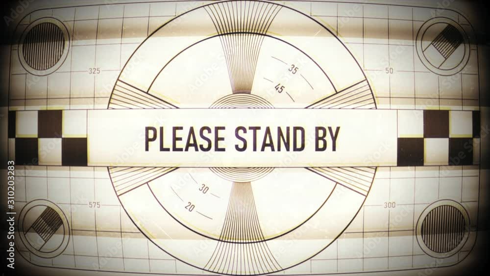 Please stand by text on retro TV screen, no signal, no transmission, silence. TV static classic pattern