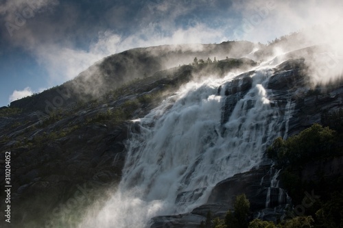 Norwegian waterfall Langfoss Akrafjorden